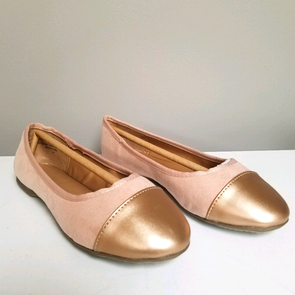 Rohb Faux Suede & Rose Gold Flats NIB